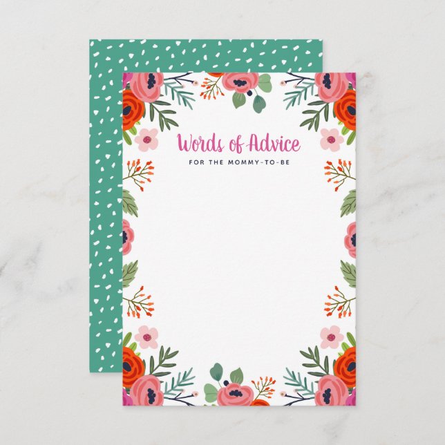 Convite Palavras de Chá de fraldas Floral Brilhante (Frente/Verso)