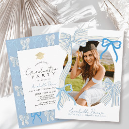 Convite Pale Blue Bows Photo Graduation Party