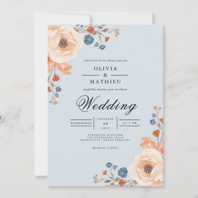 Convite Pale Blue Floral Arch Wedding (Frente)