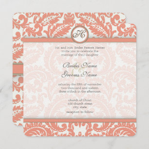Convite Pale Coral & Gray Damask Wedding Invitations