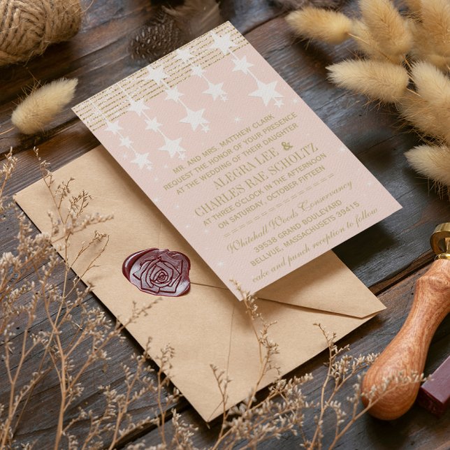 Convite Pale Dogwood e Casamento Dourado sob as Estrelas (Criador carregado)