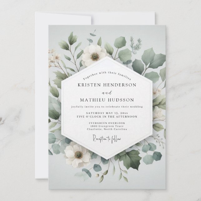Convite Pale Green Botanical Romance Wedding (Frente)