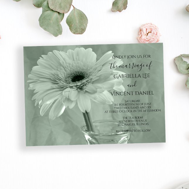 Convite Pale Green Tinted Daisy Wedding (Criador carregado)