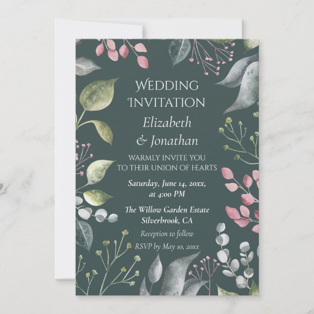 Convite Pale Grey & Red Leaves Custom Wedding Invitation (Frente)