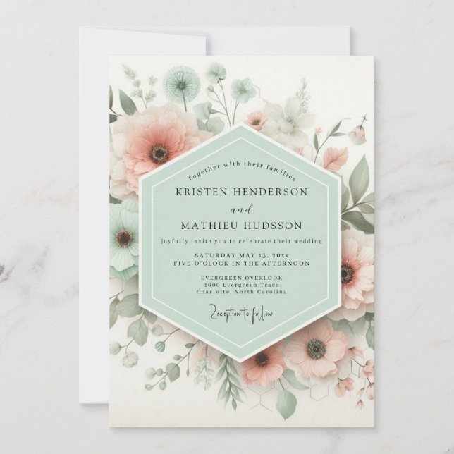 Convite Pale Pink Floral Romance Wedding (Frente)