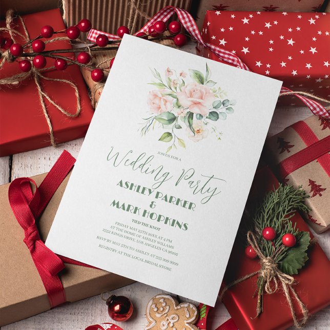 Convite Pale Pink Roses Bouquet Wedding Party Invite (Criador carregado)