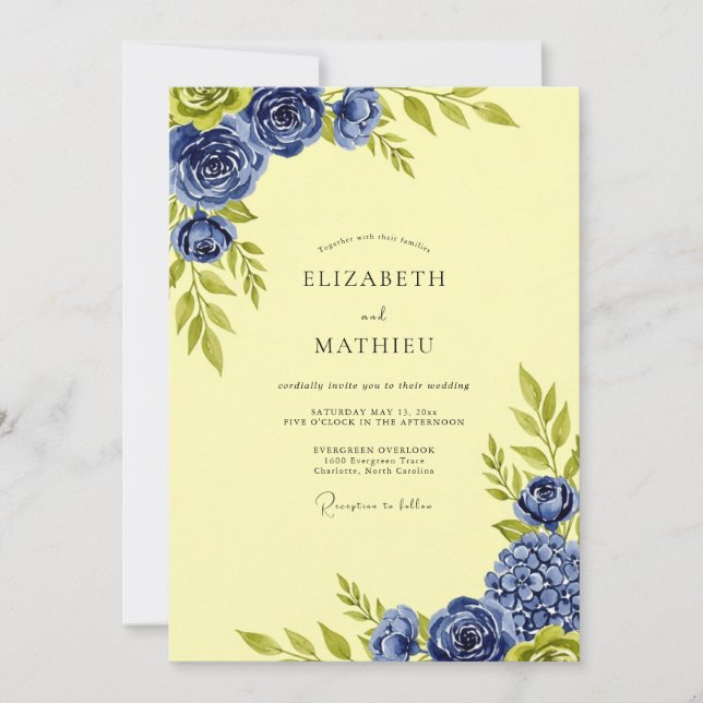 Convite Pale Yellow Elegant Botanical Summer Wedding (Frente)