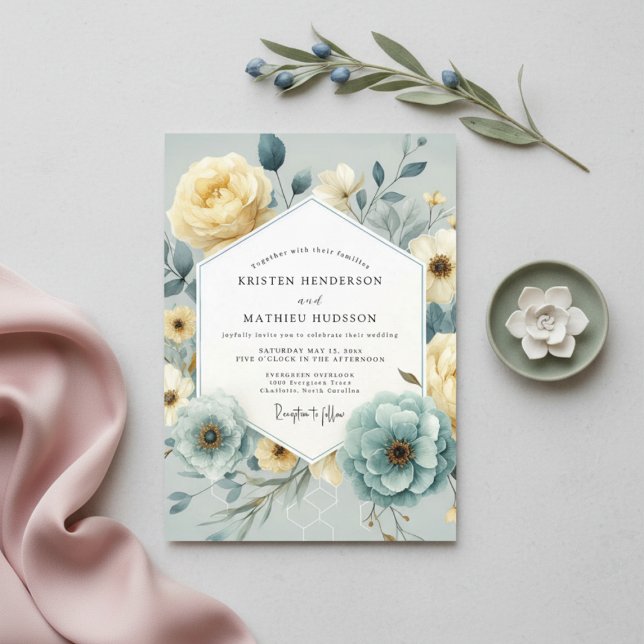 Convite Pale Yellow Floral Elegance Wedding (Criador carregado)