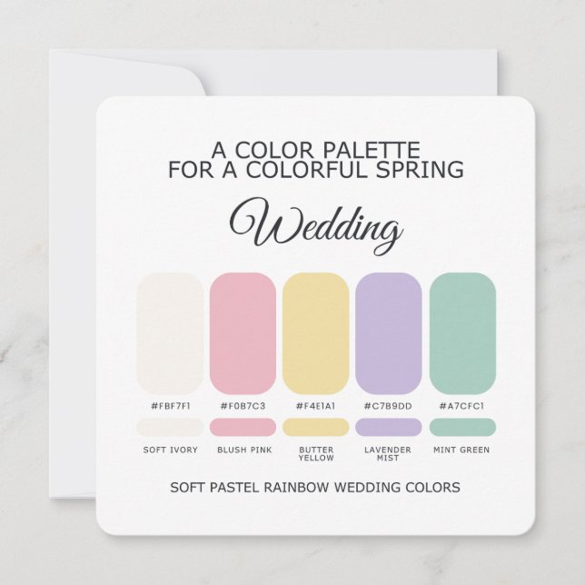 Convite Paleta de Cores de Casamento Arco-íris em Pastel S (Frente)