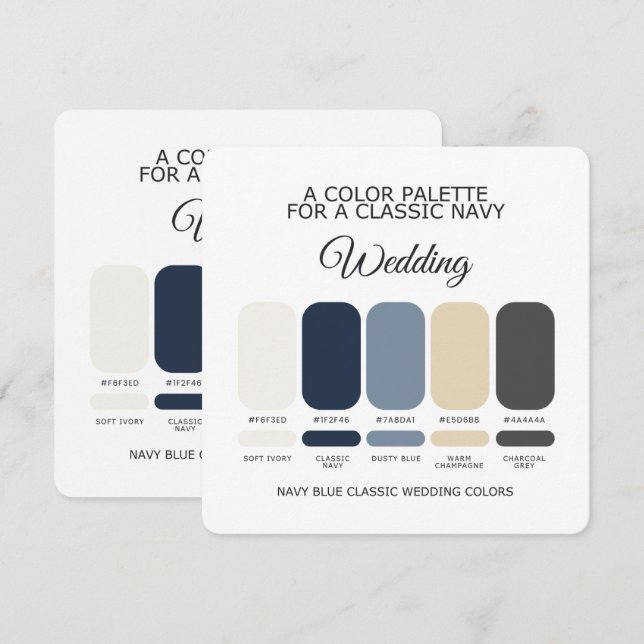 Convite Paleta de Cores de Casamento Azul Marinho Clássico (Frente/Verso)