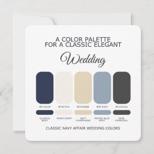 Convite Paleta de Cores de Casamento Azul Marinho Clássico