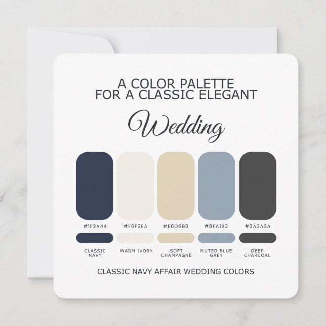 Convite Paleta de Cores de Casamento Azul Marinho Clássico (Frente)