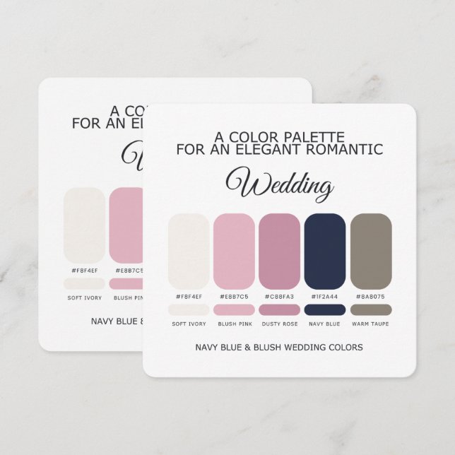 Convite Paleta de Cores de Casamento Azul Marinho e Bege R (Frente/Verso)