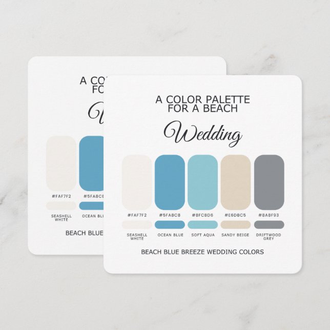 Convite Paleta de Cores de Casamento Azul Praia Costeira (Frente/Verso)