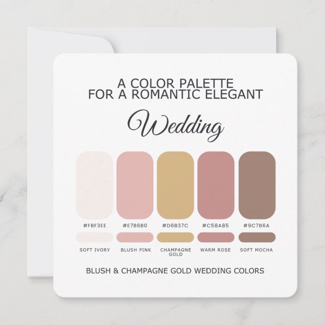 Convite Paleta de Cores de Casamento Blush Champagne Doura (Frente)