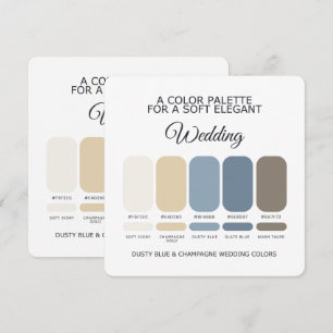 Convite Paleta de Cores de Casamento Champanhe Azul Empoei