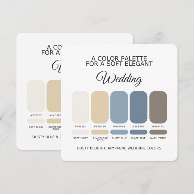 Convite Paleta de Cores de Casamento Champanhe Azul Empoei (Frente/Verso)