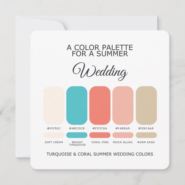 Convite Paleta de Cores de Casamento de Verão Turquesa Cor (Frente)
