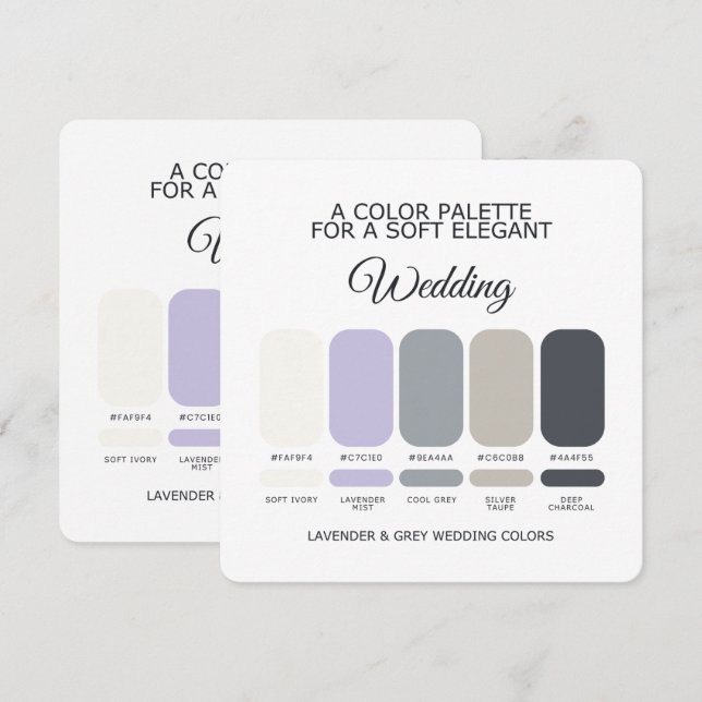Convite Paleta de Cores de Casamento Lavanda e Cinza (Frente/Verso)