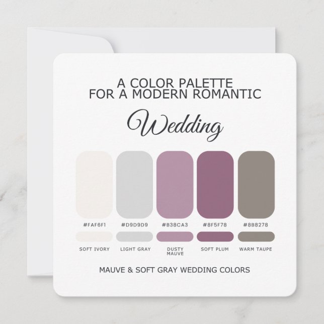 Convite Paleta de Cores de Casamento Malva e Cinza Suave C (Frente)