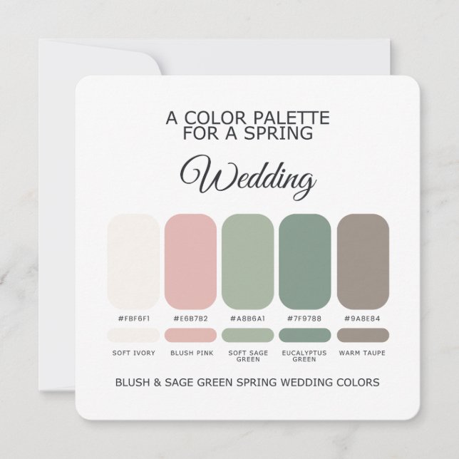 Convite Paleta de Cores de Casamento Primavera Verde Sage  (Frente)