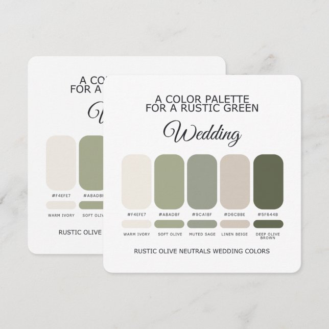 Convite Paleta de Cores de Casamento Rústico Verde Oliva (Frente/Verso)