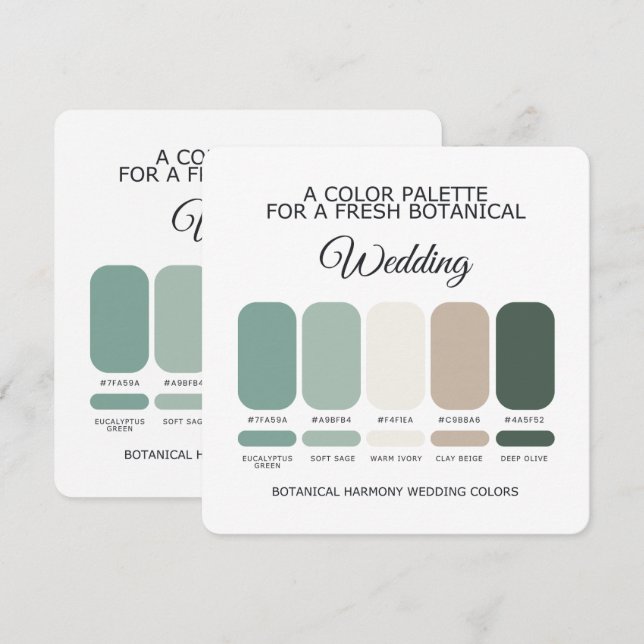 Convite Paleta de Cores de Casamento Verde Botânico Jardim (Frente/Verso)