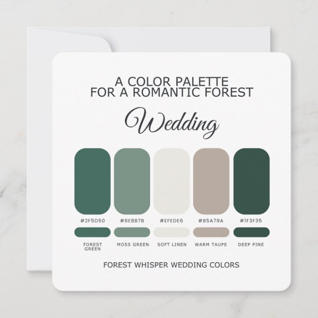 Convite Paleta de Cores de Casamento Verde Floresta (Frente)