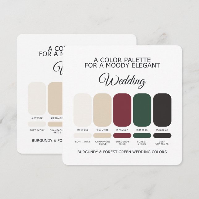 Convite Paleta de Cores de Casamento Verde Floresta Borgon (Frente/Verso)