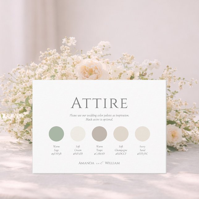 Convite Paleta de Cores de Traje de Noiva Verde Sage Minim (Criador carregado)