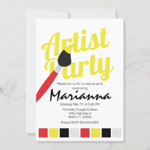 Convite Paleta de Festa de Artista Aniversário Amarelo Ver