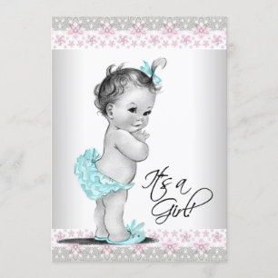 Convite Palha cor-de-rosa Vintage Baby Girl Invants