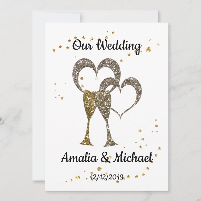 Convite Palha de cinza de cinzas de champanhe corações (Frente)