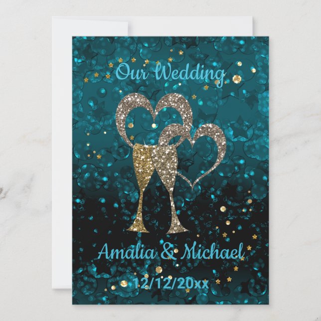 Convite Palha de cinza de cinzas de champanhe corações (Frente)