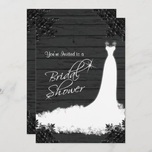 Convite Palhaço Bridal Elegante sobre Madeira Negra Rústic