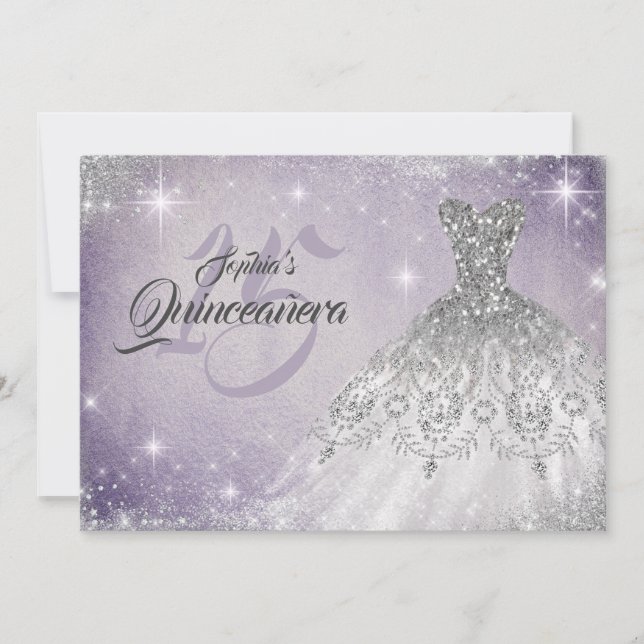 Convite Palhaço de Diamante Roxo de Prata Quinceanera (Frente)