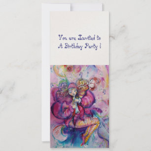 Convite PALHAÇO MUSICAL ,rosa azul ,dourado metálico