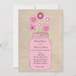 Convite Palhaços Rosa Mason Jar Flores & Burlap Weditation