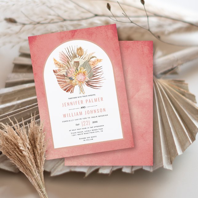 Convite Palhetas secas e casamentos cor-de-rosa com erva-p (Criador carregado)