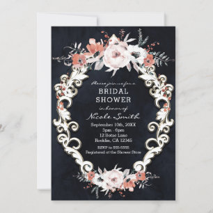 Convite Pálido Floral Escuro Giz Elegante Chic Chá de Noiv