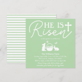 Convite Pálido Verde Celebração de Páscoa “Ele Ressuscitou