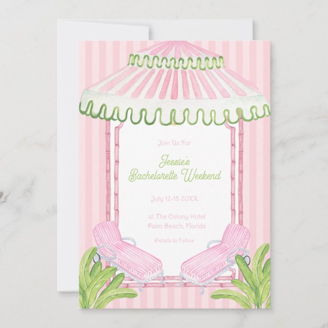Convite Palm Beach Cabana Bachelorette Weekend (Frente)