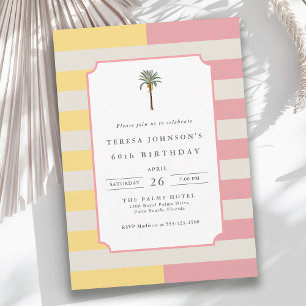 Convite Palm Beach Pastel Listras Tropical Aniversário de