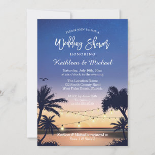Convite Palm Beach Sunset String Lights Chá de casamento