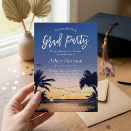 Convite Palm Beach Sunset String Lights Festa de formatura