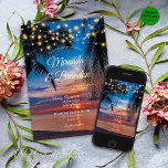 Convite Palm Beach Weding Tropical Sunset String Lights<br><div class="desc">Capture a essência do seu casamento na praia com o nosso convite para casamento na praia de Palm Beach. Esta peça artesanal, desenhada com amor por Mylini Design, incorpora a beleza serena de um pôr do sol tropical e o fascinante fascínio das luzes das cordas, prometendo fazer com que seus...</div>