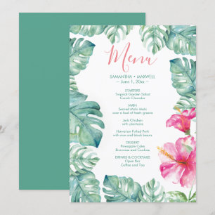Convite Palm De Aquarela Deixa O Menu Tropical Rosa Hibisc