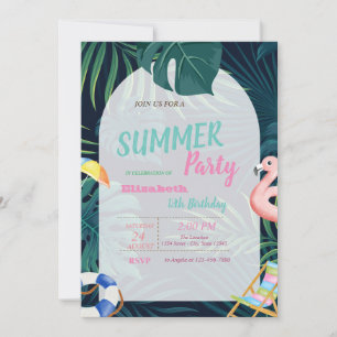 Convite Palm Leaf Pink Flamingo Birday