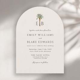 Convite Palm Logo Elegant Arch Tropical Monogram Wedding