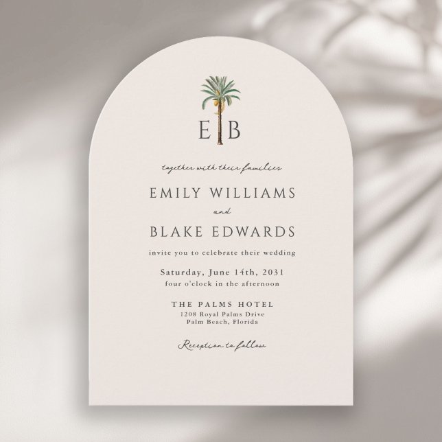 Convite Palm Logo Elegant Arch Tropical Monogram Wedding (Criador carregado)